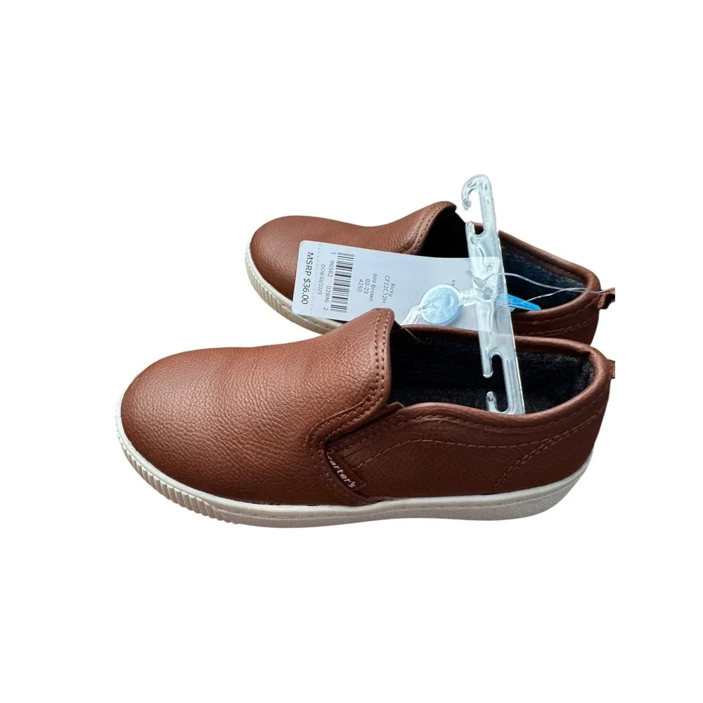 Carters‎ Ricky Brown Slip On Sneakers Kids Size 12 Faux Leather Loafers NEW